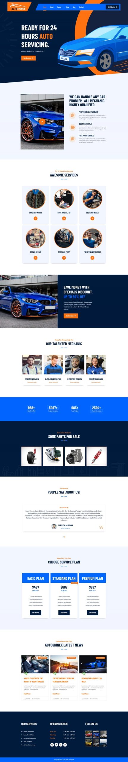 aatogrinek auto service car repair elementor template kit home page