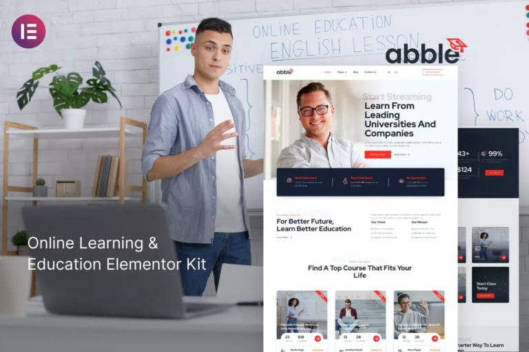 abble online learning education elementor template kit card image