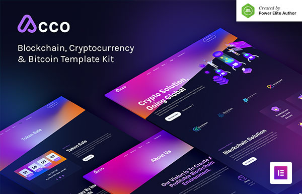 acco blockchain cryptocurrency bitcoin elementor template kit card image