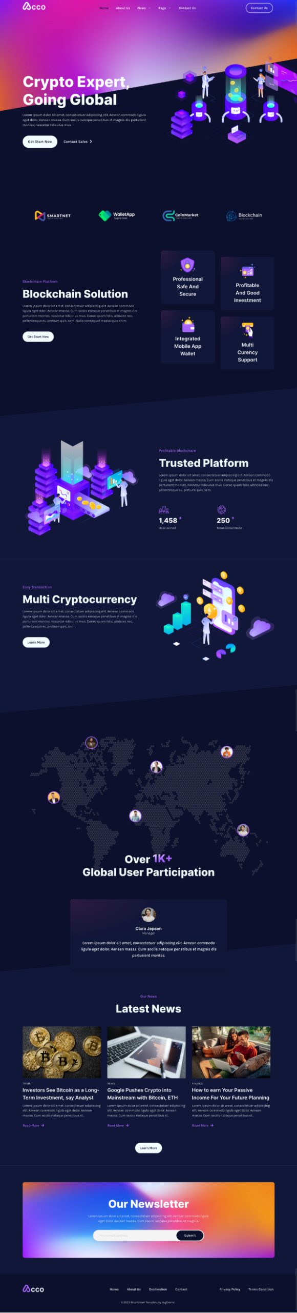 acco blockchain cryptocurrency bitcoin elementor template kit homepage