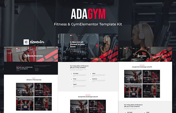 adagym fitness gym elementor template kit card image