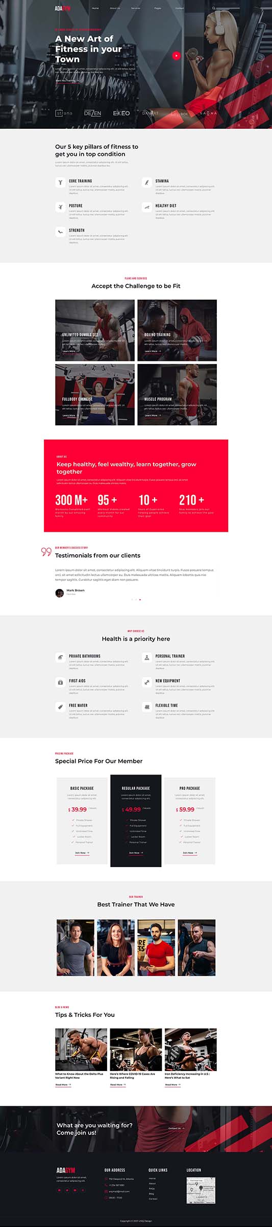 adagym fitness gym elementor template kit homepage