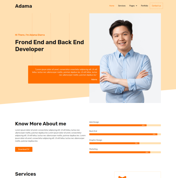 adama personal portfolio resume elementor template kit home