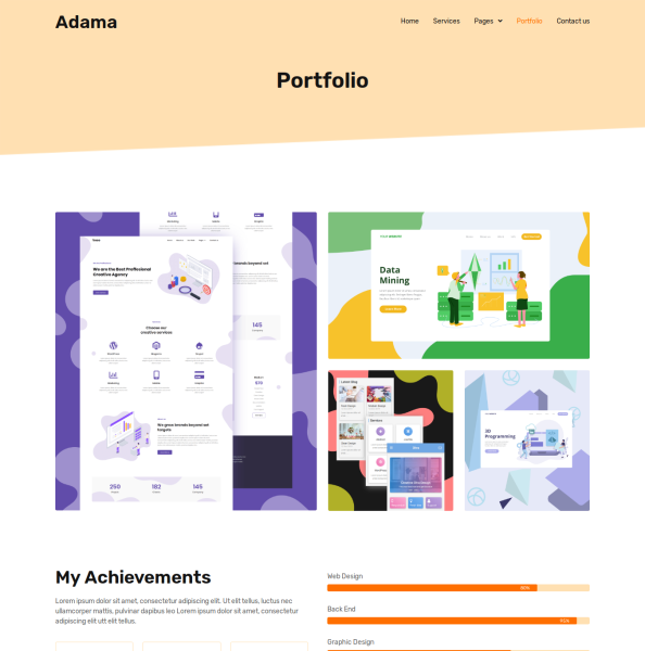 adama personal portfolio resume elementor template kit portfolio