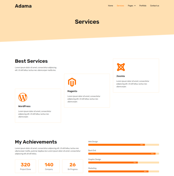 adama personal portfolio resume elementor template kit services