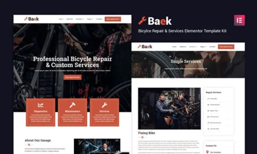 baek bicycle repair and service elementor template kit card image