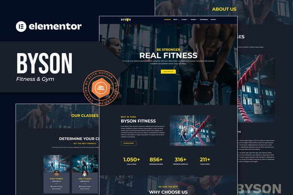 byson fitness gym elementor template kit card image