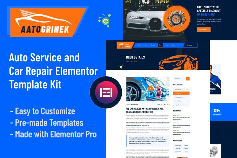 Aatogrinek Auto Service Car Repair Elementor Template global kit styles