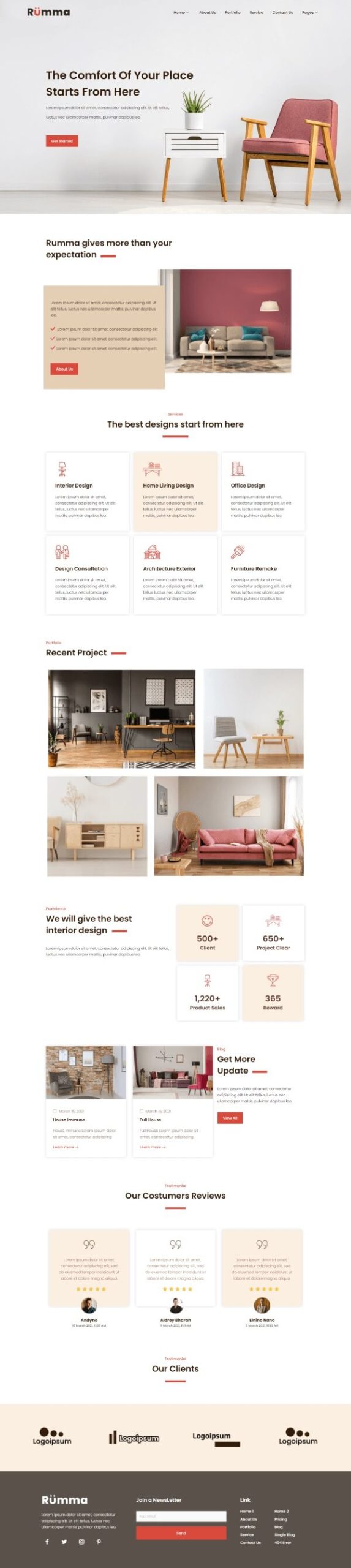 rumma furniture interior elementor template kit homepage
